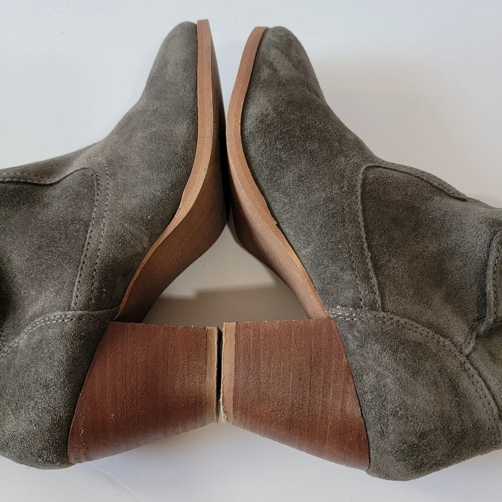 Diba Women's Gray Suede Leather Booties Sz 7.5M Side Zip Chunky Wood Heel Fall